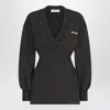 Attico V-neck Mini Dress With Embossed Logo In Black