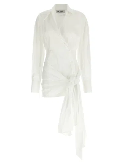 Attico Women White Long Sleeves Knot Mini Dress In Multi