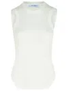 Attico White Sleeveless Crewneck Top With Tonal Logo Embroidery On The Front In Cotton Woman In White