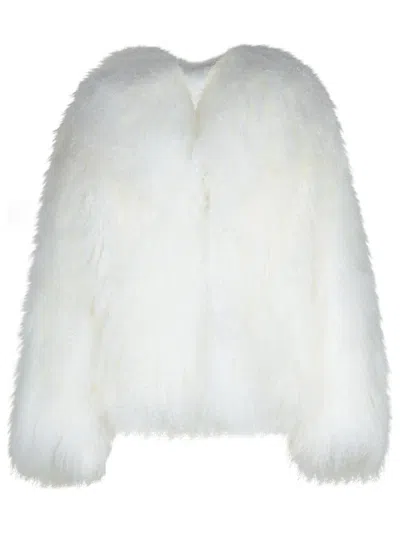 Attico Wide-sleeve Shearling Jacket In White