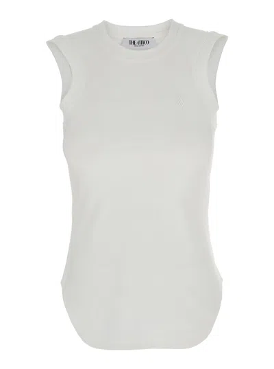 ATTICO THE ATTICO WHITE SLEEVELESS CREWNECK TOP WITH TONAL LOGO EMBROIDERY ON THE FRONT IN COTTON WOMAN