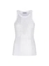Attico Crew Neck Perforated Ribbed Sleeveless Tank Top In White