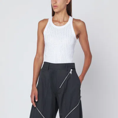 Attico White Tank Top With Rhinestones