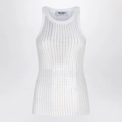 Attico The   White Tank Top With Rhinestones