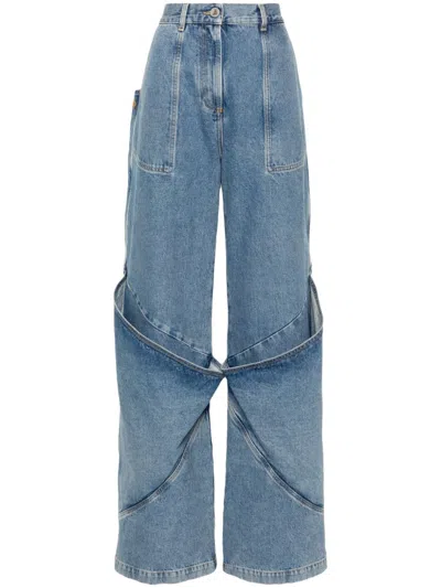 Attico The  Wide Leg Denim Cotton Jeans In Clear Blue