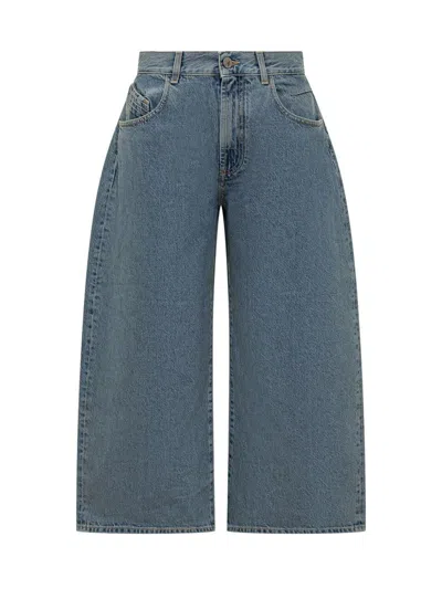 Attico The  Wide Leg High Waist Jeans In Blue