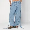 Attico Wide Light Blue Jeans With Ribbons
