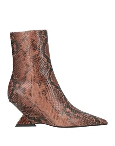 Attico The  Woman Ankle Boots Light Brown Size 6 Leather In Animal Print