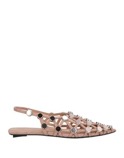 Attico Grid Embellished Suede Slingback Flats In Pink