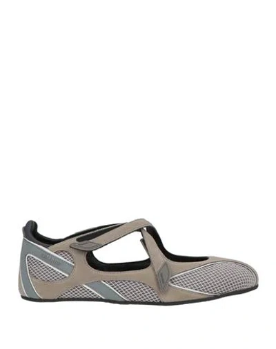 Attico The  Woman Ballet Flats Grey Size 11 Leather, Textile Fibers In Gray