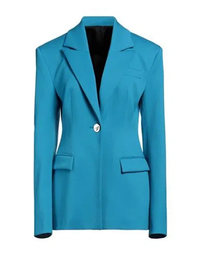 ATTICO THE ATTICO WOMAN BLAZER AZURE SIZE 4 VIRGIN WOOL, ELASTANE