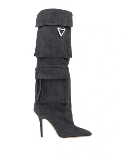 Attico Grey Denim Sienna Knee Length Boots In Black