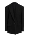 Attico The  Woman Coat Black Size 4 Virgin Wool, Polyamide In Black