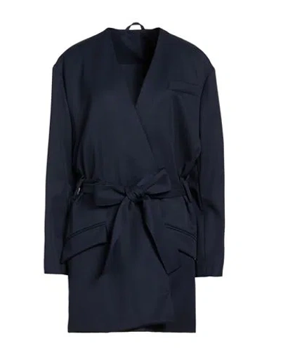 Attico The  Woman Coat Navy Size 6 Virgin Wool In Blue