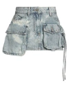 Attico Bleached Effect Denim Miniskirt With Multipockets In Blue