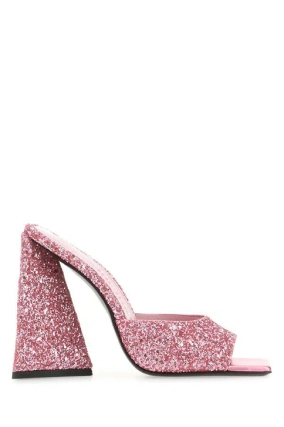 Attico Devon 115mm Glitter Mule Sandals In Sugar Pink