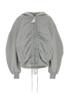 Attico Ruched Cotton Jersey Zip-up Hoodie In Gray