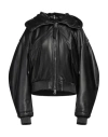 Attico Black Bomber Jacket With Zipped Oversized Hood In Leather Woman In Black