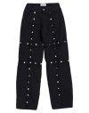 Attico Black Cotton Denim Pants With Logoed Snap Buttons For Women In Black