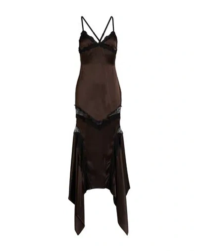 Attico The  Woman Maxi Dress Dark Brown Size 6 Silk, Polyamide, Viscose, Polyester