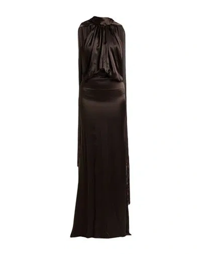 Attico The  Woman Maxi Dress Dark Brown Size 6 Silk, Viscose