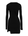 Attico Black Stretch Viscose Mini Dress With Oblique Cuts And Embroidered Label In Black