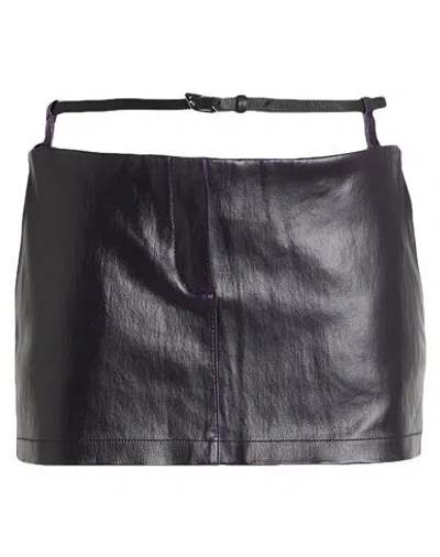 Attico The  Woman Mini Skirt Dark Purple Size 2 Lambskin, Bull Skin In Black