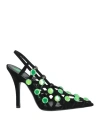 Attico Suede Grid Slingback With Jewels And Heel 8,5cm In Black