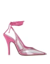 Attico Rhinestoned Venus Chrome See Through Slingbacks 10cm In Pink