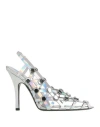 Attico 105mm Grid Laminated Leather Slingbacks In Silver