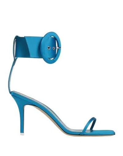 Attico The  Woman Sandals Azure Size 8 Leather, Textile Fibers In Blue