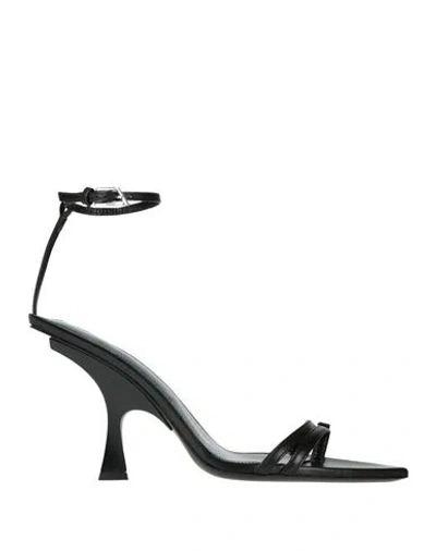 Attico The  Woman Sandals Black Size 6 Leather, Textile Fibers