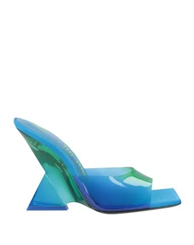 ATTICO THE ATTICO WOMAN SANDALS BLUE SIZE 7.5 LEATHER, TEXTILE FIBERS