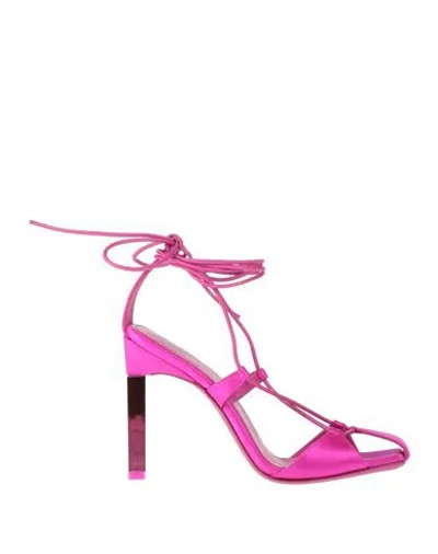 Attico The  Woman Sandals Fuchsia Size 6 Textile Fibers, Soft Leather In Pink