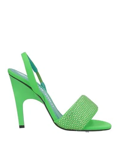 ATTICO THE ATTICO WOMAN SANDALS GREEN SIZE 9 TEXTILE FIBERS, LEATHER