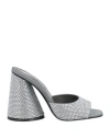 Attico Luz Crystal-embellished Leather Mules In Grey