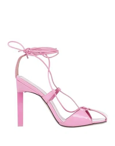 ATTICO THE ATTICO WOMAN SANDALS PINK SIZE 8 TEXTILE FIBERS, LEATHER