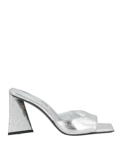 Attico Devon Metallic Platform Open Square Toe Mules In Silver