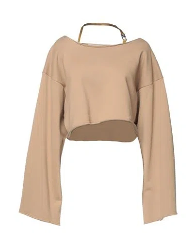Attico The  Woman Sweatshirt Camel Size 8 Cotton, Polyamide, Elastane In Beige