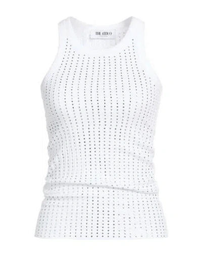 Attico Ribbed Jersey Tank Top With Rhinestones In White