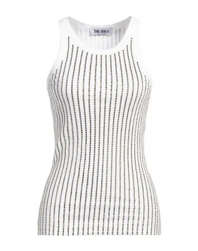 Attico Ribbed Jersey Tank Top With Rhinestones In White