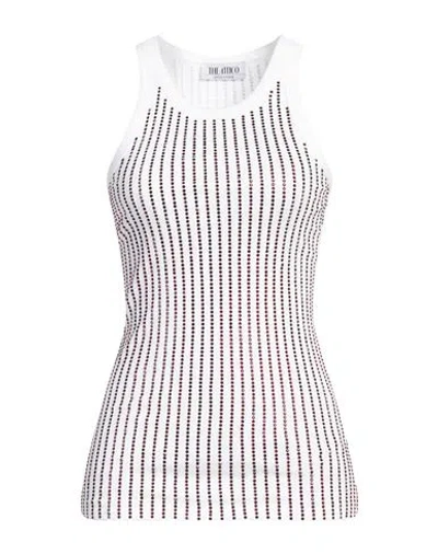 Attico Ribbed Jersey Tank Top With Rhinestones In White