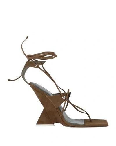 Attico The  Woman Thong Sandal Military Green Size 6 Leather