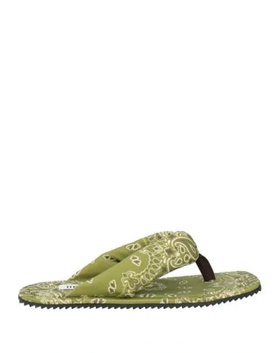 ATTICO THE ATTICO WOMAN THONG SANDAL MILITARY GREEN SIZE 7 LEATHER, TEXTILE FIBERS