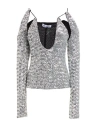 Attico Zane Sequin Cutout Long-sleeve Halter Top In Silver
