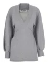Attico Grey Mini Dress With V Neck And Logo Lettering On The Front