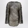 Attico Black Mesh Mini Dress With Sequins In Black