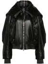 Attico Black Bomber Jacket With Zipped Oversized Hood In Leather Woman In Black