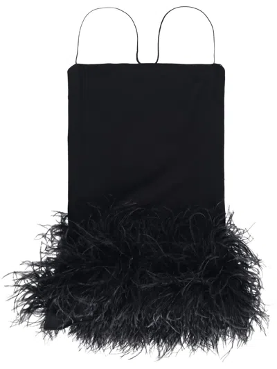 ATTICO THE ATTICO WOMEN FUJIKO COMPACT TECHNO JERSEY WITH OSTRICH BOA FEATHERS MINI DRESS
