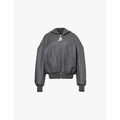 Attico The  Womens Grey Dropped-shoulder Relaxed-fit Wool-blend Bomber Jacket